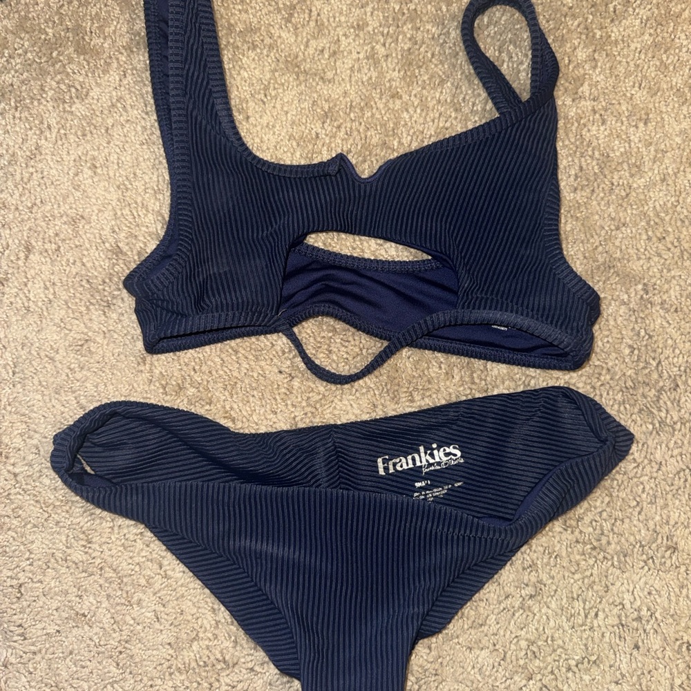 Frankie's Bikinis Navy Ribbed Cutout Two-Piece Swim Set